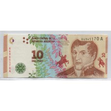 ARGENTINA COL. 814a BILLETE DE 10 PESOS TERCER DISEÑO SIN CIRCULAR UNC